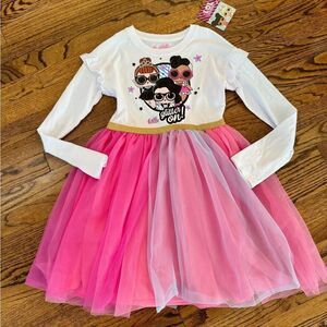 NWT New LOL SURPRISE Doll’s White Pink “Glitter On” Logo Tutu Skirt Dress 10